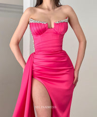 Mermaid V neck Strapless African Prom Dress Satin Watermelon Evening Gowns #POL116|Selinadress