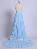 Thigh Split Sky Blue Rustic Wedding Dresses Prom Dress Beach Wedding Gown with Court Train SE009