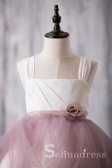 Newest Arrival Strap Dusty Rose Tulle Cute Flower Girl Dresses GRS022|Selinadress