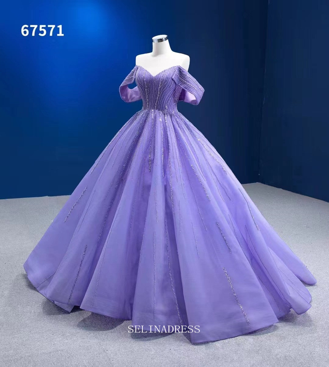 Off Shoulder Lavender Prom Dress Ball Gown Beaded Pageant Dress Evening Dress RSM67571|Selinadress