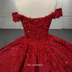 Off Shoulder Red Ball Gown Prom Dress Beaded Pageant Dress DY1106|Selinadress