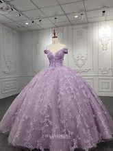 Off-the-shoulder 3D Floral Lace Long Formal Dress Lilac Quinceanera Ball Gown Evening Dresses MLH06986|Selinadress