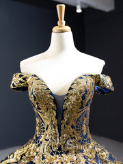 Off-the-shoulder Applique Ball Gown Vintage Long Evening Formal Gowns GRB026|Selinadress