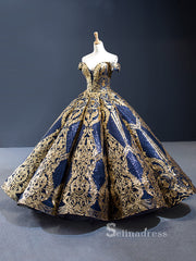 Off-the-shoulder Applique Ball Gown Vintage Long Evening Formal Gowns GRB026|Selinadress