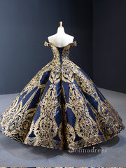 Off-the-shoulder Applique Ball Gown Vintage Long Evening Formal Gowns GRB026|Selinadress