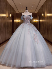 Off-the-Shoulder Ball Gown Prom Dress Applique Princess Formal Dress Evening Dress #QWE045|Selinadress