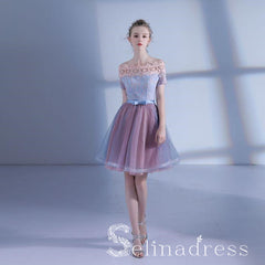 Off-the-shoulder Beautiful Homecoming Dresses Appliqed Cheap Short Prom Dress HML008|Selinadress