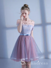 Off-the-shoulder Beautiful Homecoming Dresses Appliqed Cheap Short Prom Dress HML008|Selinadress