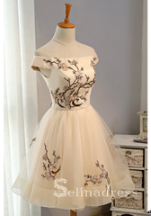 Off-the-shoulder Embroidery Homecoming Dresses Short Party Dresses MHL030
