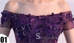 Off-the-shoulder Grape Lace Homecoming Dress Cute Short Prom Dress HML006|Selinadress