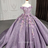 Off The Shoulder Lilac Princess Ball Gown Floral Prom Dress Pageant Dress DY1115|Selinadress