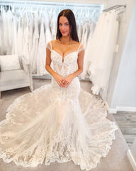 Off-the-shoulder Mermiad Wedding Dresses Rustic Lace Wedding Dress KPY067|Selinadress