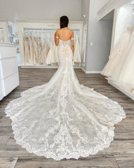 Off-the-shoulder Mermiad Wedding Dresses Rustic Lace Wedding Dress KPY067|Selinadress