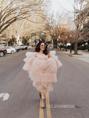 Off-the-shoulder V neck Lemonade Photography Costumes Pink Long Prom Dress Formal Dress JKSS508|Selinadress