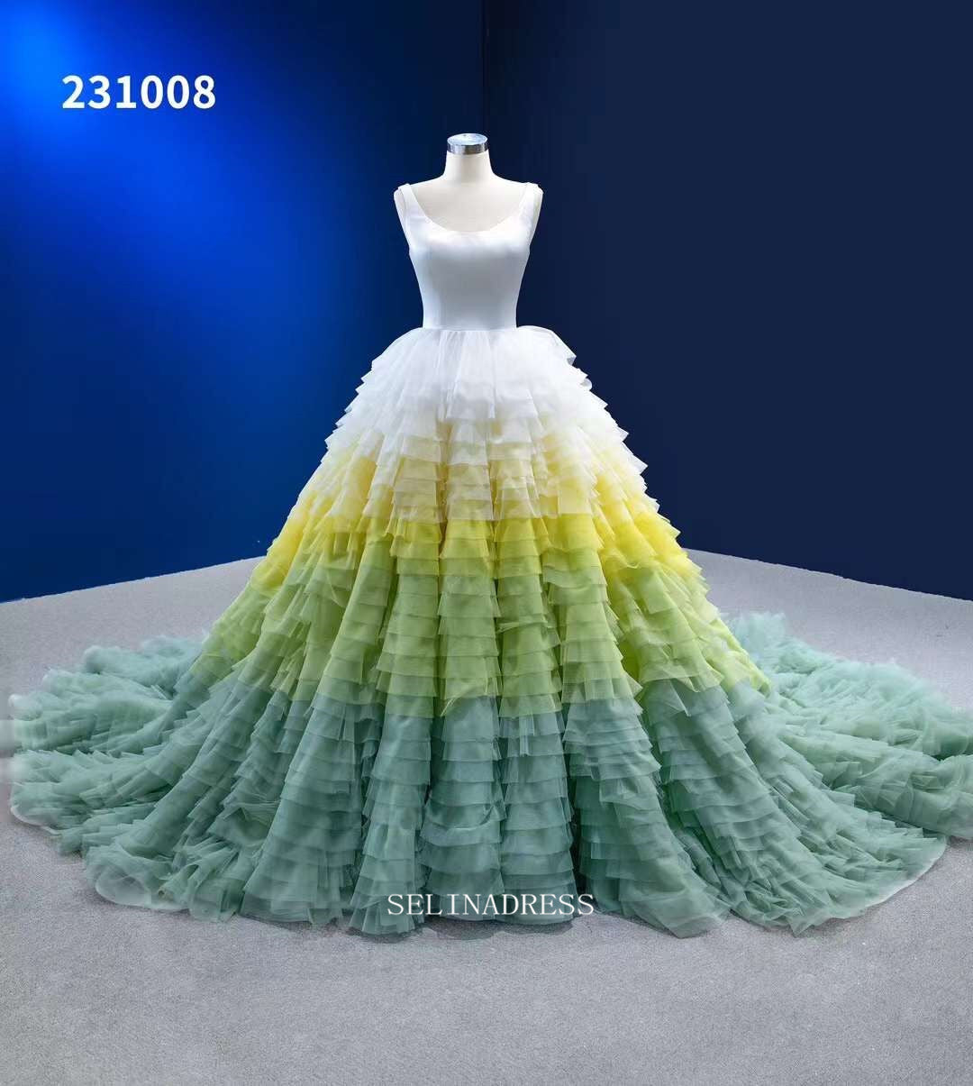 Ombre Ball Gown Scoop Neck Lace Up Bridal Gowns Multilayer Evening Dresses RSM231008|Selinadress