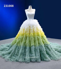 Ombre Ball Gown Scoop Neck Lace Up Bridal Gowns Multilayer Evening Dresses RSM231008|Selinadress