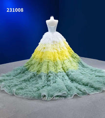 Ombre Ball Gown Scoop Neck Lace Up Bridal Gowns Multilayer Evening Dresses RSM231008|Selinadress