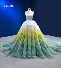 Ombre Ball Gown Scoop Neck Lace Up Bridal Gowns Multilayer Evening Dresses RSM231008|Selinadress