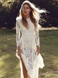 Open Back Sheath/Column Rustic Lace Wedding Dress Boho Long Sleeve Wedding Gowns SEW002|Selinadress