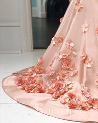 Pearl Pink Long Prom Dresses Applique Sweep/Brush Train Vintage Formal Dress Evening Gowns SED140|Selinadress