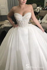 Romantic Sweetheart Wedding Dresses Ball Gown Appliques Bridal Gown SEW037|Selinadress
