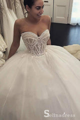 Romantic Sweetheart Wedding Dresses Ball Gown Appliques Bridal Gown SEW037|Selinadress