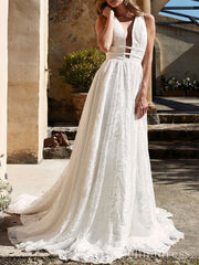 Rustic Lace Wedding Dress V neck Backless Wedding Dress SEW016