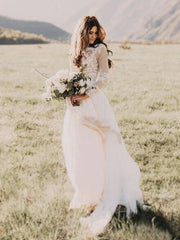 Rustic Long Sleeve Lace Wedding Dress With Lining A-line Beach Wedding Dresses SEW005|Selinadress