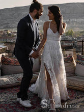 Rustic Rose Lace Wedding Dresses Sweep Train Beach Spaghetti Strap Boho Wedding Dress SEW006|Selinadress