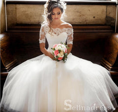 A-line Off-the-shoulder Lace Wedding Dresses With Sleeve Princess Wedding Dress SEW056|Selinadress