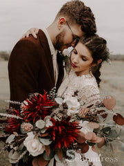 A-line Scoop Backless Wedding Dresses With Long Sleeve Lace Wedding Dress SEW068