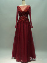 Selinadress Burgundy Sequins Lace Prom Dress Formal Evening Gowns SC061