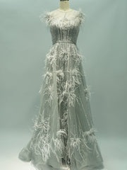 Selinadress Dubai Luxury A-line Prom Dress With Feather Tassels Evening Formal Gown SC0108