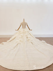 Selinadress illusion Princess Champagne Wedding Dress Ruffle Luxury Wedding Gowns SDW011