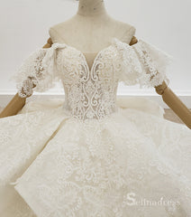 Selinadress Off-the-shoulder White Wedding Dress Short Sleeve Wedding Gowns SDW001