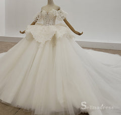 Selinadress Off-the-shoulder White Wedding Dress Short Sleeve Wedding Gowns SDW001