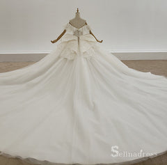 Selinadress Off-the-shoulder White Wedding Dress Short Sleeve Wedding Gowns SDW001