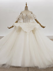 Selinadress Off-the-shoulder White Wedding Dress Short Sleeve Wedding Gowns SDW001