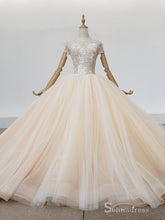 Selinadress Scoop Dream luxury Champagne Wedding Dress Short Sleeve Wedding Gowns SDW010