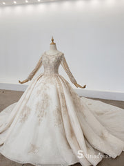 Selinadress Scoop Long Sleeve Luxury Palace Wedding Dress Sparkle illusion Wedding Gowns CB019