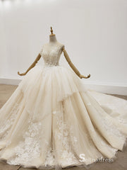 Selinadress Scoop Sleeveless Flouncing Lace Wedding Dress Luxury illusion Wedding Gowns CB021