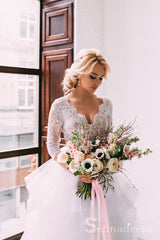 Two Pieces A-line Lace Removable Rustic Wedding Dresses With Long Sleeves SEW064