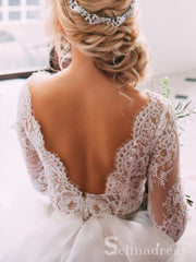 Two Pieces A-line Lace Removable Rustic Wedding Dresses With Long Sleeves SEW064