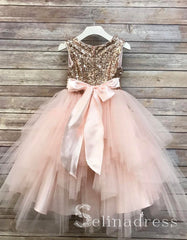 Sequin Top Flower Girl Glam Dress Blush Champagne Sequin Flower Girl Dresses GRS019|Selinadress