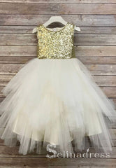 Sequin Top Flower Girl Glam Dress Blush Champagne Sequin Flower Girl Dresses GRS019|Selinadress