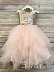 Sequin Top Flower Girl Glam Dress Blush Champagne Sequin Flower Girl Dresses GRS019|Selinadress