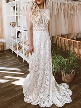 Sheath/Column Long Sleeve Boho Wedding Dresses Open Back Rustic Wedding Dress KPY060|Selinadress
