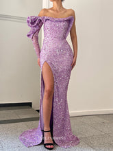Sheath/Column One Shoulder African Prom Dress Lilac Sequins Evening Gowns #POL109|Selinadress