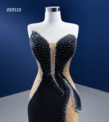 Sheath/Column Strapless Beaded Prom Dress Black Evening Gowns RSM222110