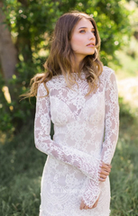 Sheath Long Sleeve Wedding Dresses Ivory Lace Wedding Dresses GRDK004|Selinadress